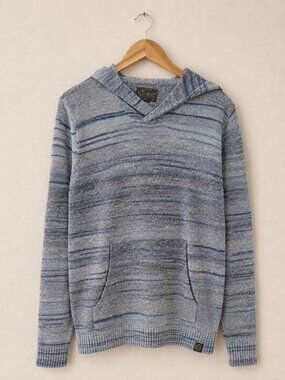 Gray and Blue Striped Knit Pullover Hoodie, Men’s M